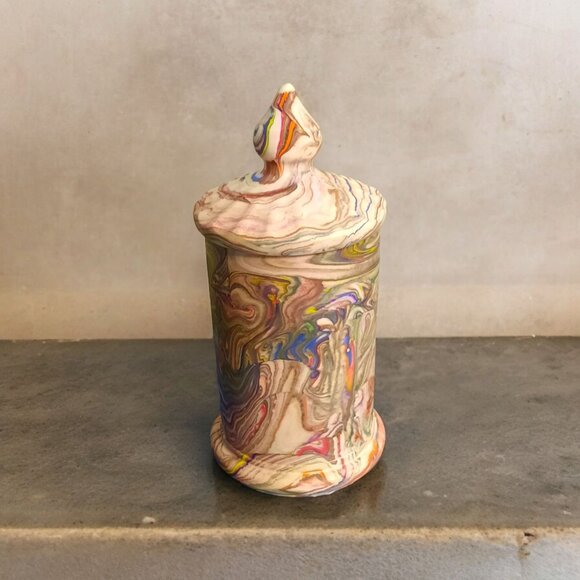 Handcrafted Psychedelic Swirl Ceramic Casting Resin Jar With Lid - Picture 1 of 8
